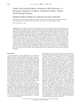 Amino Acid Catalyzed Direct Asymmetric Aldol Reactions: a Bioorganic Approach to Catalytic Asymmetric Carbon-Carbon Bond-Forming Reactions