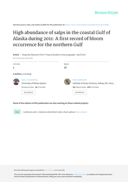 High Abundance of Salps in the Coastal Gulf of Alaska During 2011