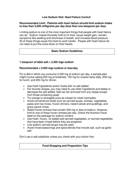 Low Sodium Diet: Heart Failure Control Recommended Limit