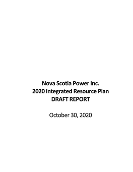 Nova Scotia Power Inc. 2020 Integrated Resource Plan DRAFT REPORT