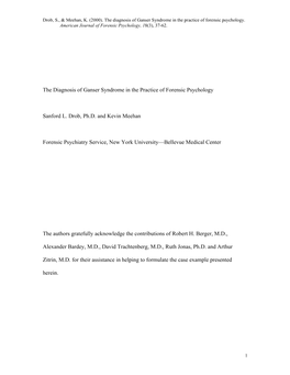 The Diagnosis of Ganser Syndrome in the Practice of Forensic Psychology