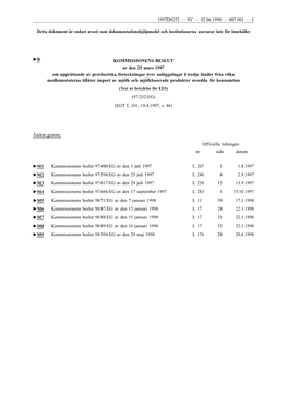 KOMMISSIONENS BESLUT Av Den 25 Mars 1997 Om Upprättande Av
