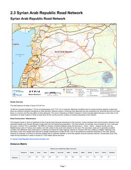 2.3 Syrian Arab Republic Road Network Syrian Arab Republic Road Network