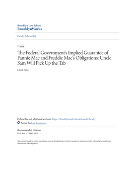 The Federal Government's Implied Guarantee Of