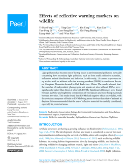 Effects of Reflective Warning Markers on Wildlife