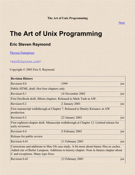 The Art of Unix Programming Next the Art of Unix Programming