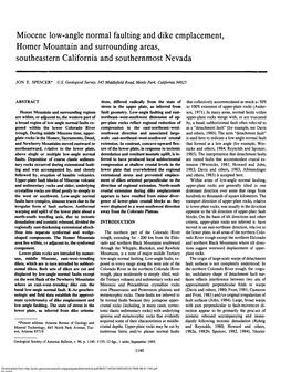 Miocene Low-Angle Normal Faulting and Dike Emplacement, Homer Mountain and Surrounding Areas, Southeastern California and Southernmost Nevada