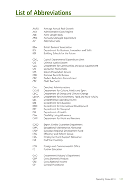 Spending Review 2010: List of Abbreviations