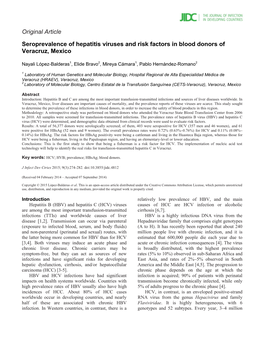 Original Article Seroprevalence of Hepatitis Viruses and Risk Factors in Blood Donors of Veracruz, Mexico