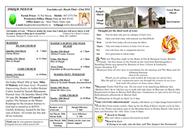 DUAGH PARISH Newsletter W/E March 22Nd—23Rd 2014 Sacred Heart Bridgid’S Church Church Parish Priest: Fr Pat Moore Mobile 087 6751706