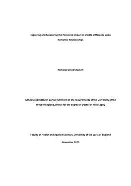 Exploring and Measuring the Perceived Impact of Visible Difference Upon Romantic Relationships Nicholas David Sharratt a Thesis
