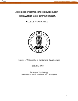 Livelihoods of Female-‐Headed Households in N