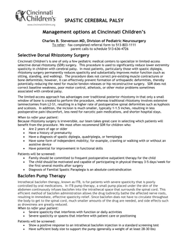 SPASTIC CEREBRAL PALSY Management Options at Cincinnati