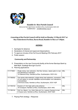 Hamble-Le- Rice Parish Council AGENDA