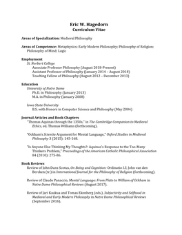 Eric W. Hagedorn Curriculum Vitae