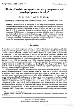 Effects of Opiate Antagonists on Early Pregnancy and Pseudopregnancy in Mice