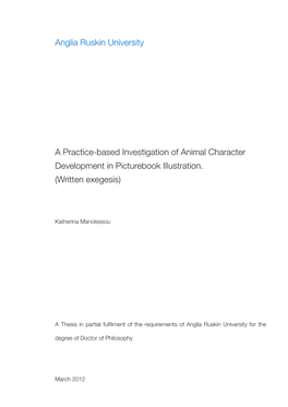 Anglia Ruskin University a Practice-Based Investigation Of
