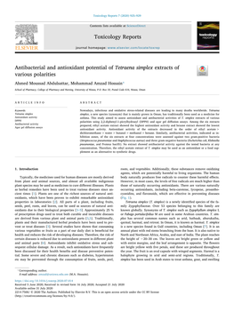 Antibacterial and Antioxidant Potential of Tetraena Simplex Extracts of Various Polarities T