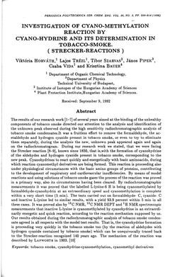 Investigation of Cyano·Methylation Reaction by Cyano·Hydrine and Its Determination in Tobacco-Smoke. ( Strecker·Reactions )