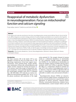 Reappraisal of Metabolic Dysfunction in Neurodegeneration: Focus on Mitochondrial Function and Calcium Signaling Pooja Jadiya, Joanne F