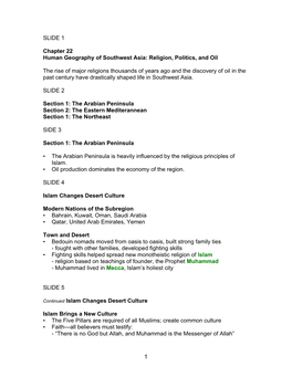 1 SLIDE 1 Chapter 22 Human Geography of Southwest Asia