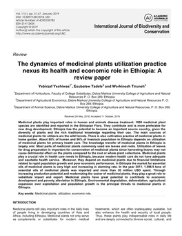 The Dynamics of Medicinal Plants Utilization Practice Nexus Its Health and Economic Role in Ethiopia: a Review Paper