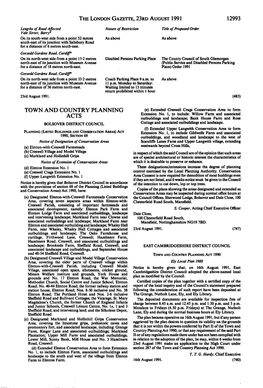 The London Gazette, 23Rd August 1991 12993 Town and Country Planning Acts