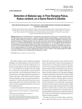 Detection of Babesia Spp. in Free-Ranging Pukus, Kobus Vardonii, on a Game Ranch in Zambia