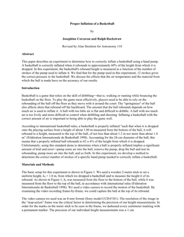 Proper Inflation of a Basketball by Josephine Corcoran and Ralph Rackstraw Revised by Alan Stockton for Astronomy 110 Abstract T