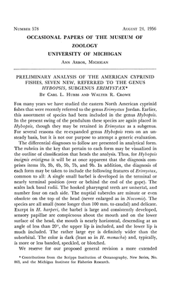 Occasional Papers of the Museum of Zoology University of Michigan Annarbor, Michigan