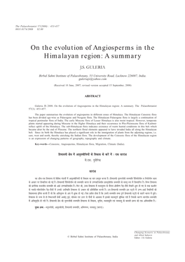 On the Evolution of Angiosperms in the Himalayan Region: a Summary