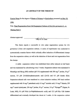 Plant Regeneration from Cell Suspension Cultures of Iris (Iris Sermanica L