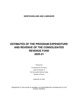 Estimates of the Program Expenditure and Revenue of the Consolidated Revenue Fund 2020-21