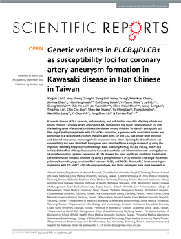 Genetic Variants in PLCB4/PLCB1 As Susceptibility Loci for Coronary Artery