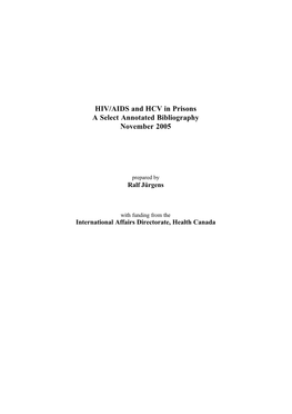 HIV/AIDS and HCV in Prisons a Select Annotated Bibliography November 2005