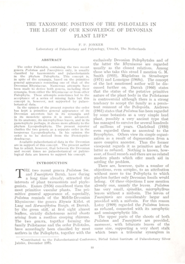 The Taxonomic Position of the Psilotales in the Light of Our Knowledge of Devonian Plant Life*