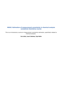 Estimation of Measurement Uncertainty in Chemical Analysis (Analytical Chemistry) Course