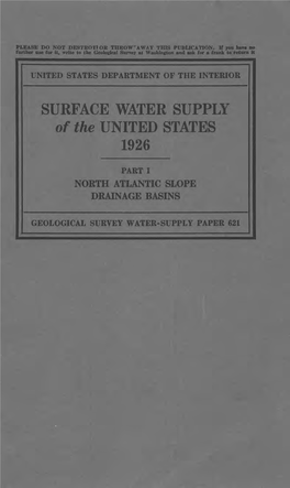 SURFACE WATER SUPPLY of the UNITED STATES 1926