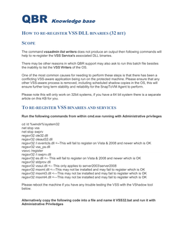 How to Re-Register Vss Dll Binaries (32 Bit)