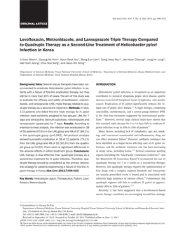 Levofloxacin, Metronidazole, and Lansoprazole Triple Therapy Compared to Quadruple Therapy As a Second-Line Treatment of Helicobacter Pylori Infection in Korea