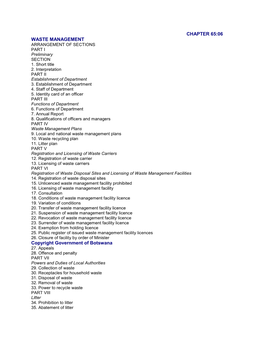 WASTE MANAGEMENT ARRANGEMENT of SECTIONS PART I Preliminary SECTION 1