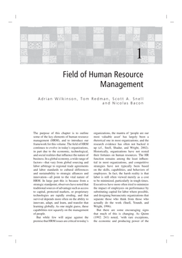 Field of Human Resource Management