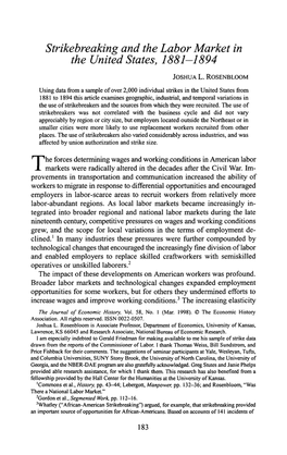 Strikebreaking and the Labor Market in the United States, 1881-1894