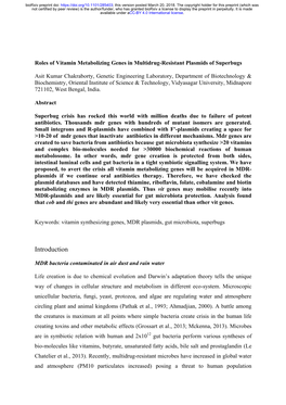 Roles of Vitamin Metabolizing Genes in Multidrug-Resistant Plasmids of Superbugs