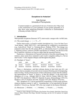 Exceptions to Rhotacism Kyle Gorman University of Pennsylvania Counterexamples to a Grammatical Rule Are of Interest Only If