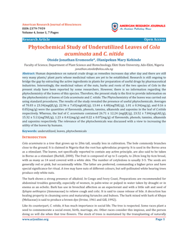 Phytochemical Study of Underutilized Leaves of Cola Acuminata and C