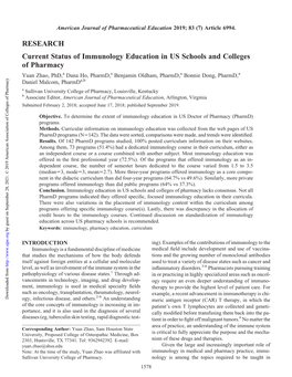 Current Status of Immunology Education in US Schools And