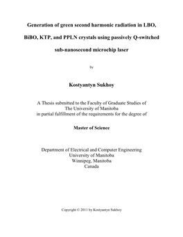Generation of Green Second Harmonic Radiation in LBO, Bibo, KTP, And