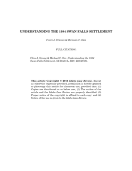 Understanding the 1984 Swan Falls Settlement