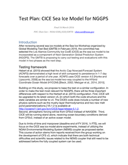 Test Plan: CICE Sea Ice Model for NGGPS